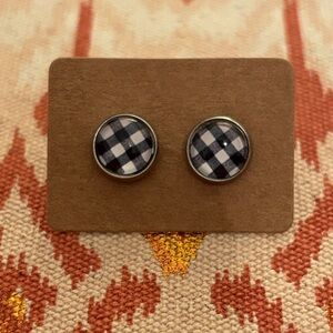Small Black and White Gingham Stud Earrings